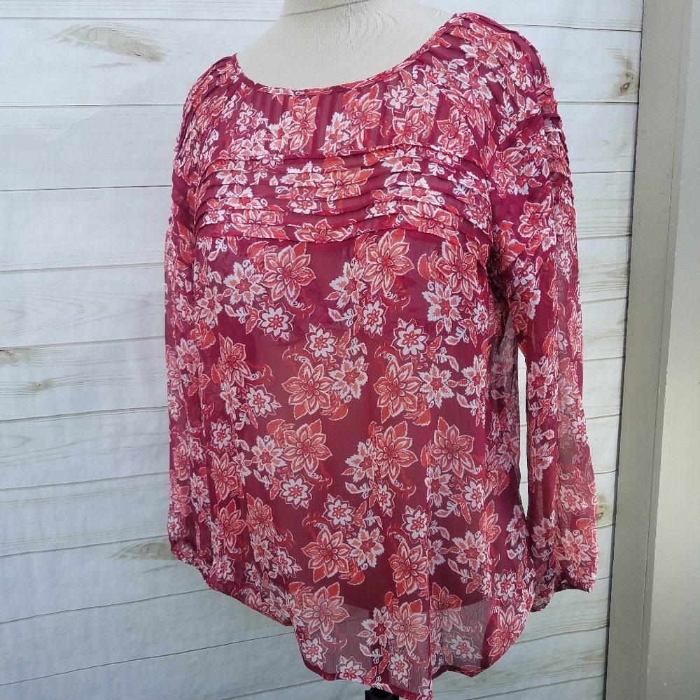 Sundance silk blouse L long sleeve red/or floral